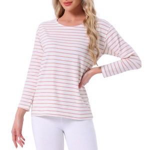 INSPIRE CHIC Women's Cotton Contrast Stripe Pullover Blouse Long Sleeve Loungewear Pajama Tops - 1 of 4