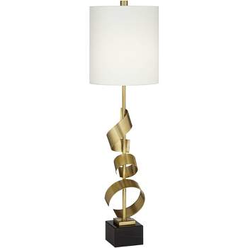 Possini Euro Design Modern Buffet Table Lamp 32" Tall Sculptural Gold Metal Scroll White Drum Shade for Bedroom Living Room Bedside Nightstand Office