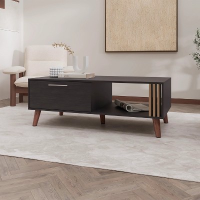 Wengue Coffee Table with a Door and Open Storage