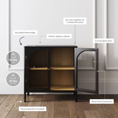Mason Black and Oak Sideboard Buffet with Glass Doors