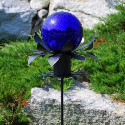 6" Blue Crackle Glass Gazing Globe Garden Ornament