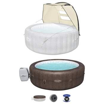 Bestway SaluSpa Sun Shade Canopy Bundled with St. Mortiz SaluSpa Inflatable Outdoor Hot Tub with 180 Soothing AirJets and Insulated Cover