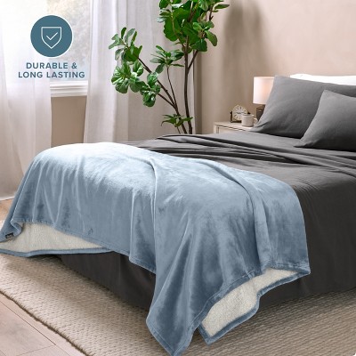 Dusty Blue Reversible Sherpa Fleece Throw Blanket