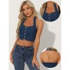 Allegra K Women's Sleeveless Button Front Halter Denim Crop Tank Top - image 2 of 4