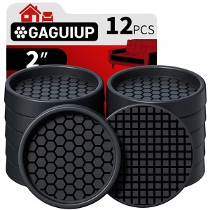 Aoibox Non Slip Furniture Pads 2 Inch Anti Skid Caster Cups 12 Pack Round Coasters Protect Floors Prevent Sliding Black - 1 of 4