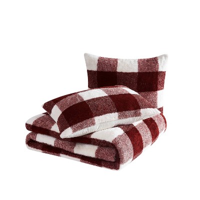 Twin Burgundy Plaid Down Alternative Comforter Set