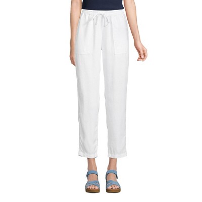 Lands' End Women's High Rise Pull On Tie Waist Linen Crop Pants - 12 ...