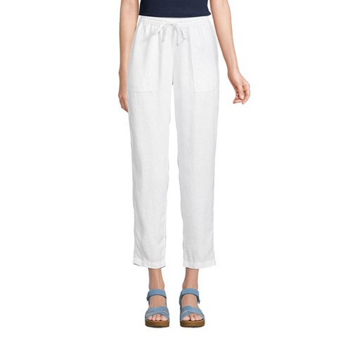 Lands' End Women's Petite High Rise Pull On Tie Waist Linen Crop Pants - 18  - White : Target