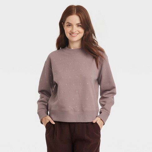 Women's Jeweled Pullover Sweatshirt - A New Day™ Taupe M : Target