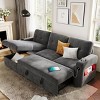 COZONY 84" Sleeper Sofa with Storage, Convertible Velvet Sectional Couch Bed with LED Lights, Reversible Chaise & Pull-Out Bed for Living Room - 3 of 4