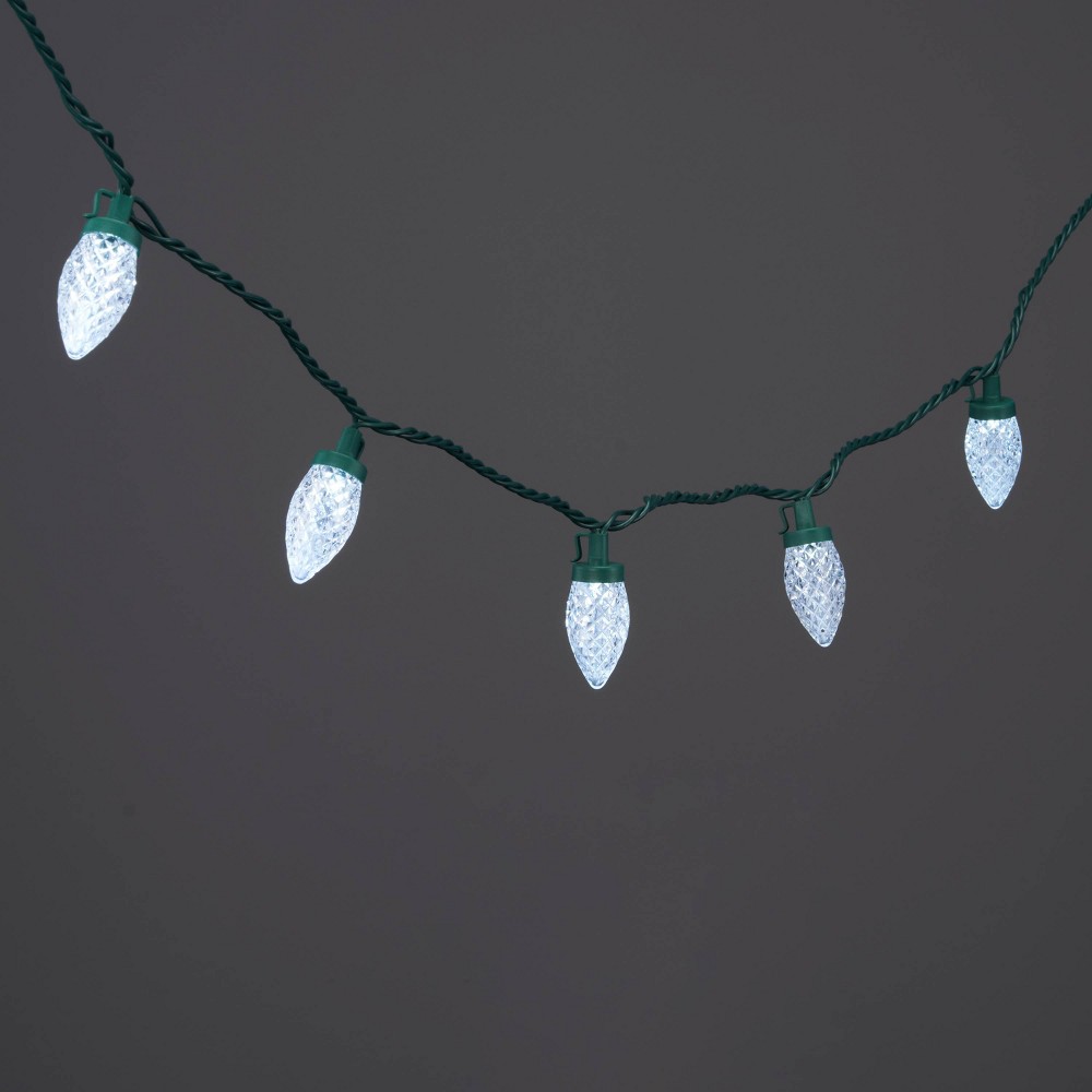 Photos - Floodlight / Street Light 25ct LED C9 Faceted Christmas String Lights Cool White with Green Wire - W