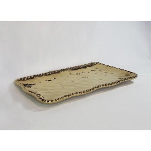Gold Ceramic Serving Tray with Rope Accent Rim  14.25" - 1 of 3