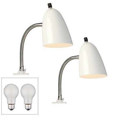 Pro Track Set of 2 White Gooseneck Headboard Clip Lamps with LED Bulbs