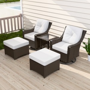 EAGLE PEAK Azure Bay 5 Pieces Wicker Outdoor Patio Furniture Set, Swivel Rocking Chairs with Ottomans, Side Table - 1 of 4