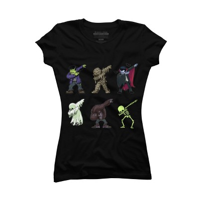 Junior's Design By Humans Dabbing Halloween Creatures Skeleton Zombie Dab By vomaria T-Shirt