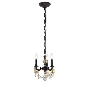 Elegant Lighting Lillie 3 light Dark Bronze Pendant Clear Royal Cut Crystal - 1 of 4