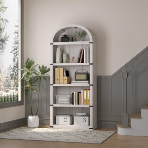 5-Tier Arched Bookshelf, 71.65" Tall Farmhouse Wood Bookcase with Storage Shelves, for Living Room, Bedroom, Home Office - 1 of 4