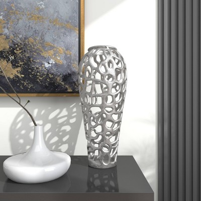 Elegant 19'' Silver Aluminum Bouquet Vase with Hole Design
