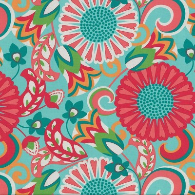 20" x 20" Turquoise and Coral Floral Outdoor Seat Cushions