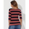 INSPIRE CHIC Women's Stripes Casual Basic Elbow Sleeves Boat Neck Slim Fit T-Shirts - 4 of 4