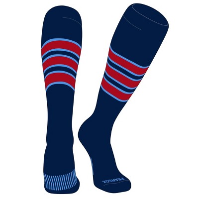 PEAR SOX Striped OTC Baseball, Softball, Football Socks (C) Navy, Sky Blue, Red