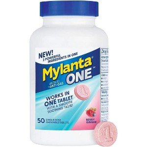 Mylanta Mylanta One Single Dose Chewable Antacid/Antigas Tablets, Lemon Mint Flavor, 50ct - 1 of 4
