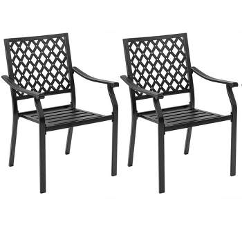 Tangkula 2PCS Stackable Patio Dining Chairs Outdoor Metal Bistro Chairs W/ Curved Armrests