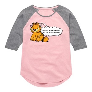 Girls' - Garfield - Not Always Right Shirt Tail Raglan Graphic T-shirt - 1 of 3