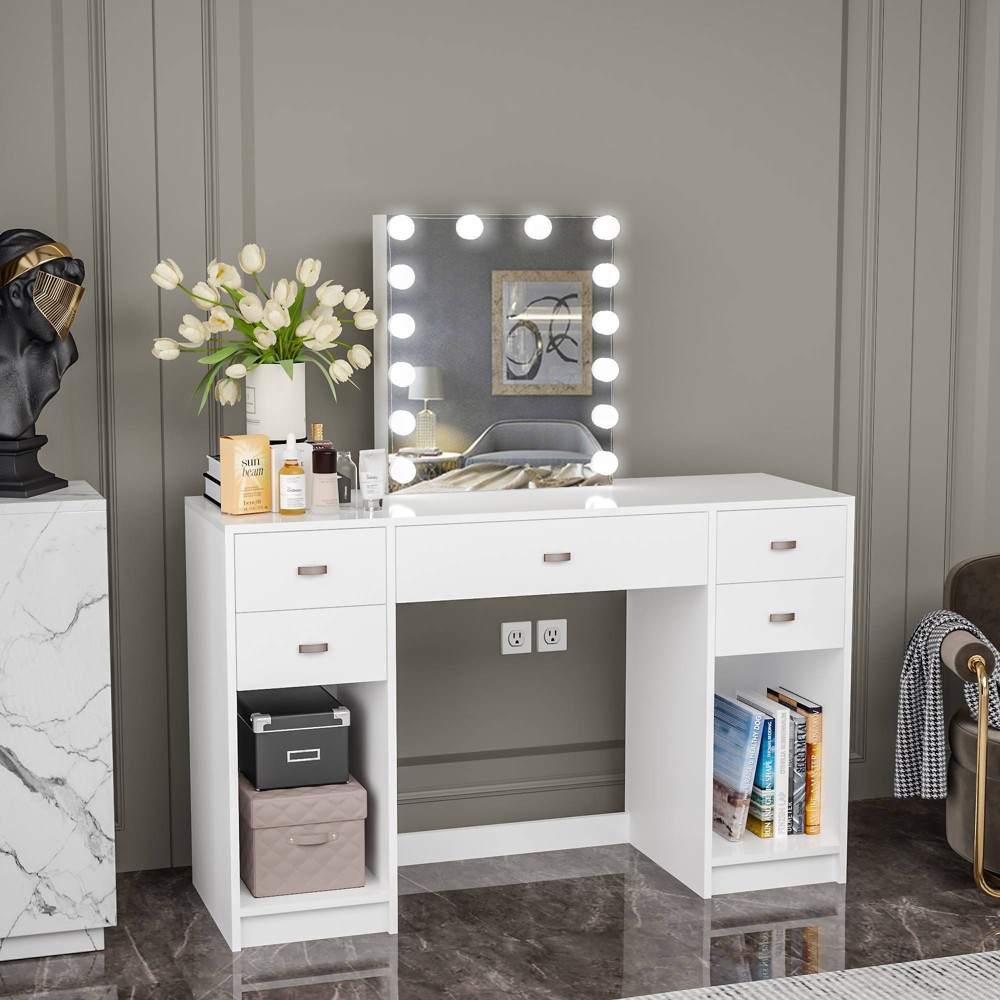 Photos - Bedroom Set Anthea Lighted Makeup Vanity White - Boahaus