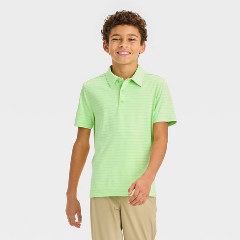 Boys Golf Striped Polo Shirt All In Motion Heather Light Green Xxl Target