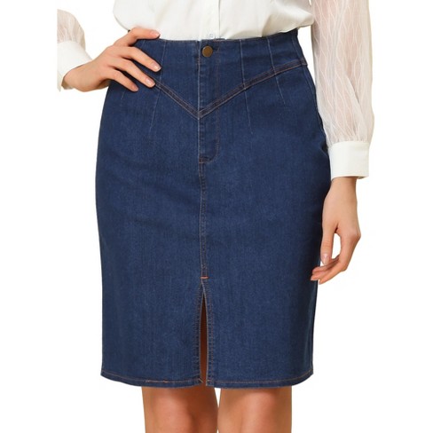 Allegra K Women's High Waist Knee Length Slit Denim Skirt : Target