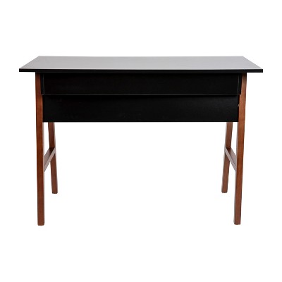 Black and Walnut Wood Writing Desk with Storage Drawer
