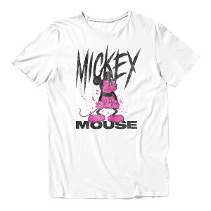 Disney Mickey Mouse Pink Splach Men's T-Shirt - White, S : Target