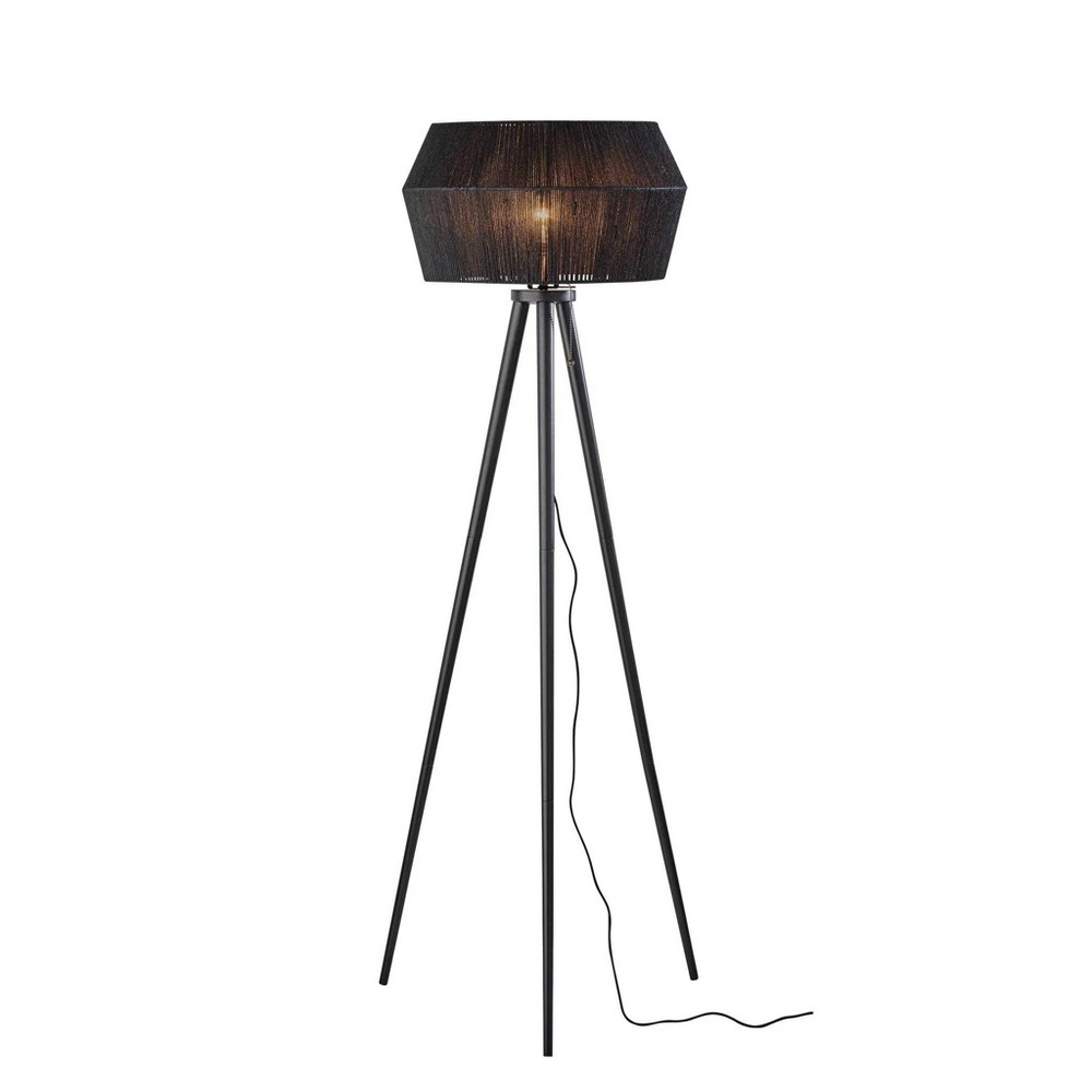 Photos - Floodlight / Street Light Adesso Montana Floor Lamp Black: 61" Height, Wood Tripod Base, Rope Shade, UL Listed 