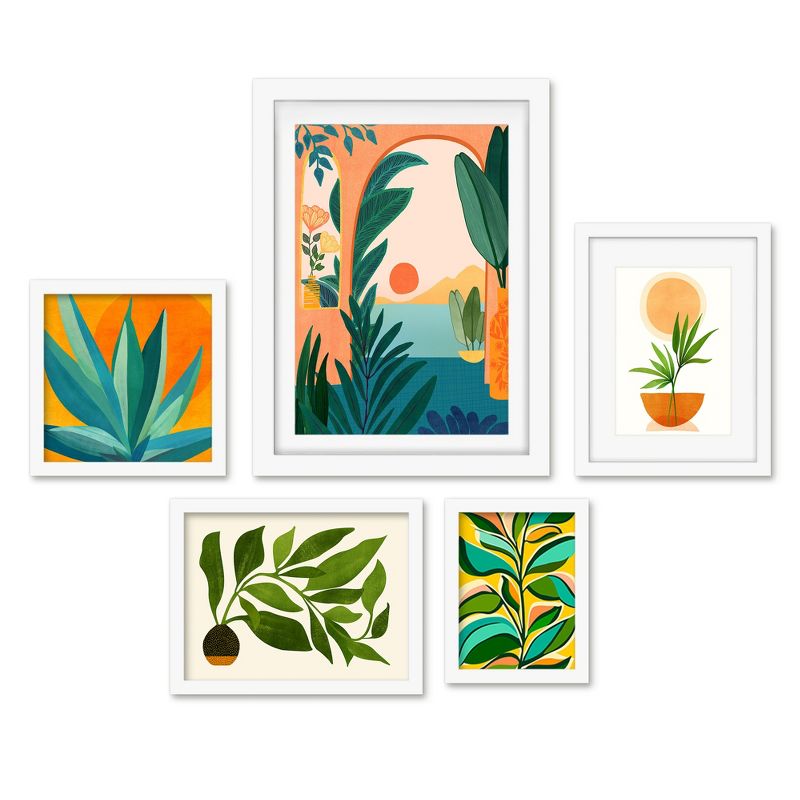 Americanflat 5 Piece White Framed Gallery Wall Art Set botanical - Green & Orange Tropical Nature, 1 of 6