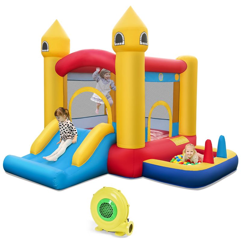 Costway Kids Bouncy Castle with  Slide & Ball Pit Ocean Balls & 480W Blower Included, 1 of 11