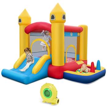 Costway Kids Bouncy Castle with  Slide & Ball Pit Ocean Balls & 480W Blower Included
