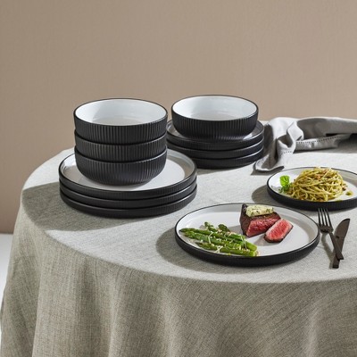 Christian Siriano Black Ceramic 12-Piece Dinnerware Set, Service for 4