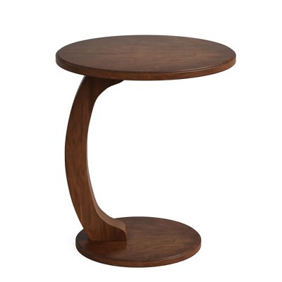 Resenkos Sofa Side End Table, End Table, Couch Table,C-Shaped End Table, Round Solid Wood Side Table for Living Room,Brown