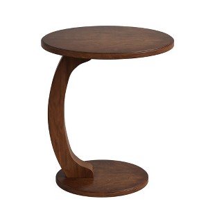 Resenkos Sofa Side End Table, End Table, Couch Table,C-Shaped End Table, Round Solid Wood Side Table for Living Room,Brown - 1 of 4