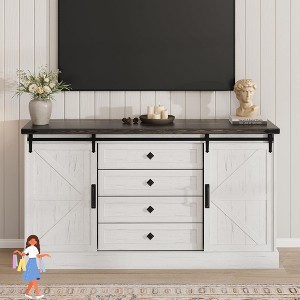 Jojoka 4-Drawer TV Console Table with Sliding Barn Doors, Wooden Media Stand for Living Room or Entryway - 1 of 4