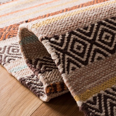 Beige and Multi Cotton Wool Flat Woven Area Rug