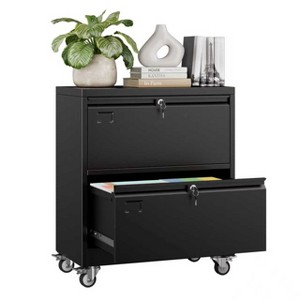 AOBABO 2 Drawer Wide File Cabinet with Wheels, Lockable Metal Filing Cabinet for Home Office, Legal/Letter Size,Required Assembled - 1 of 4