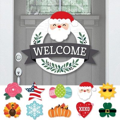 Big Dot of Happiness Holiday Welcome - Front Door Seasonal Decor - Interchangeable Wreath