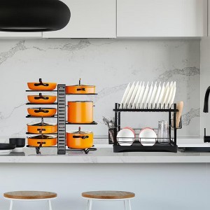 MaseiKar 8 Tier Pot and Pan Organizer Rack for Cabinet With 3 DIY Methods, Adjustable Organizer for Pots, Pans and Lids with Utensil Holders - 1 of 4