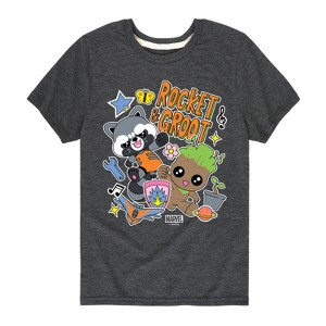 Boys' - Marvel - Guardians of the Galaxy Groot And Rocket Sticker Short Sleeve Graphic T-Shirt - 1 of 4