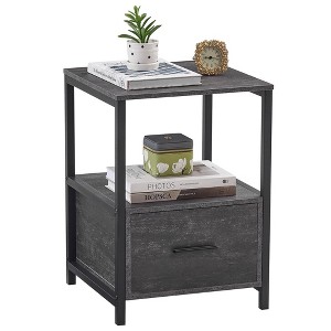 VECELO Modern Wooden Nightstand with Drawer Square End Bedside Tables with Open Shelf, Stable Metal Frame Small Side Tables - 1 of 4
