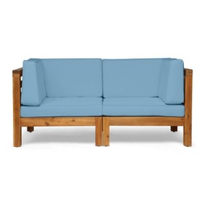 Christopher Knight Home Oana Outdoor Acacia Wood Loveseat with Cushions - 1 of 4