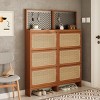 Mid-Century Modern Rattan Shoe Cabinet with Pegboard, 24.9"W Narrow Flip Up Shoe Organizer for Entryway-3irtyhousy - 3 of 4