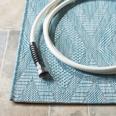 Aqua Geometric Low Pile Indoor/Outdoor Area Rug